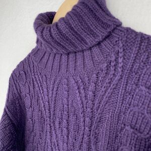 BONNER OF IRELAND Sweater Women M Pure New Wool Cable Shetland Turtleneck Purple